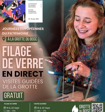 Atelier & visite guidée : filage de verre et visites de la grotte